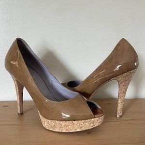 Cole Haan High Heels Pumps Size 9 Nike Air Cork Platform Leather Peep Toe Shoe